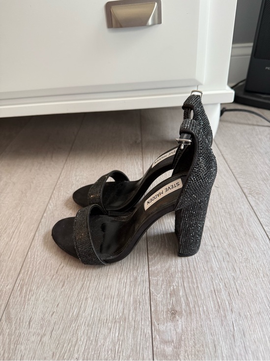 Steve Madden Shoes - Steve Madden Black Glitter Block Heel Sandals with Ankle Strap